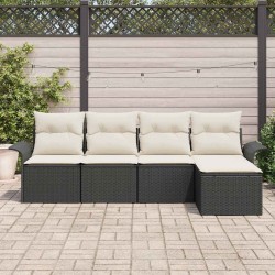 Canapé d’extérieur avec coussin 5 pcs Noir polyrotin 518667518667