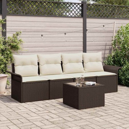 Ensemble de Canapés avec coussin 5 pcs Marron polyrotin 518672518672