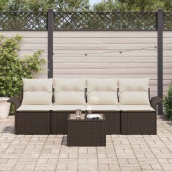 Ensemble de Canapés avec coussin 5 pcs Marron polyrotin 518672518672