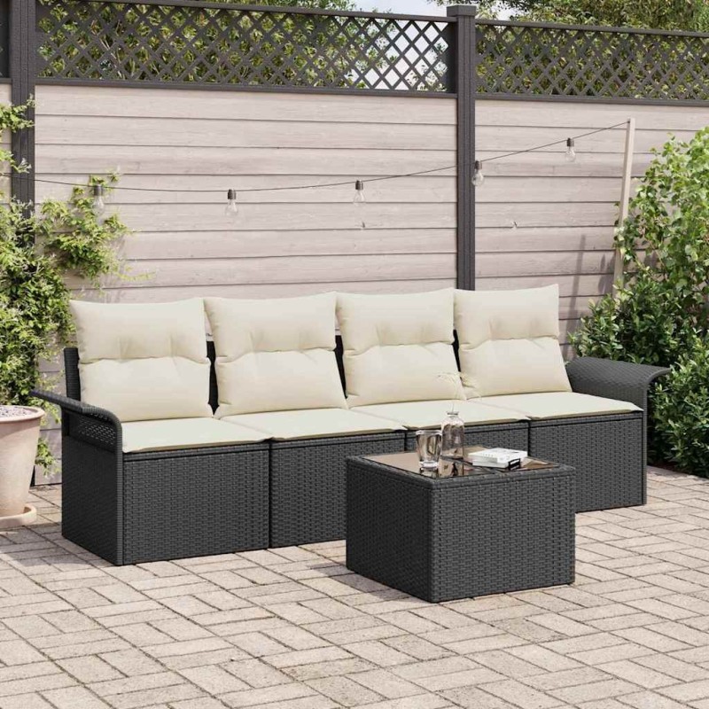 Ensemble de Canapés avec coussin 5 pcs Noir polyrotin 518673518673