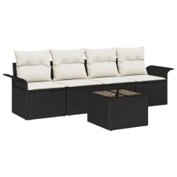 Ensemble de Canapés avec coussin 5 pcs Noir polyrotin 518673518673