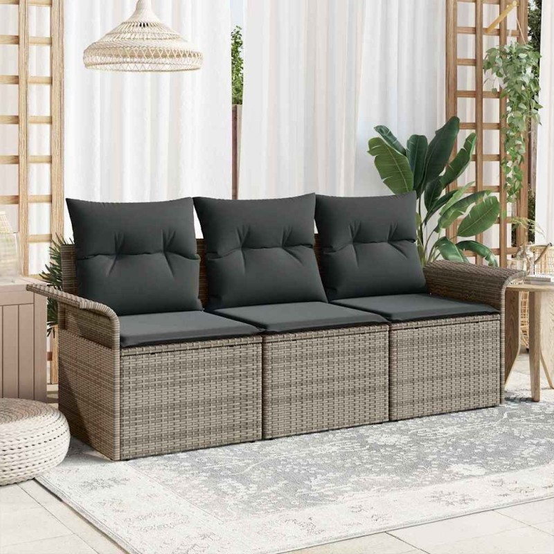 Ensemble de Canapés avec coussin 3 pcs Gris polyrotin 518678518678