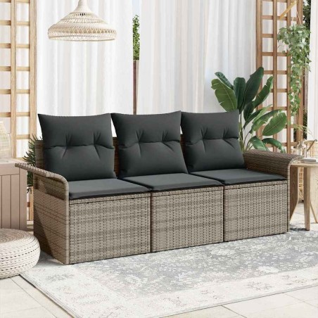 Ensemble de Canapés avec coussin 3 pcs Gris polyrotin 518678518678