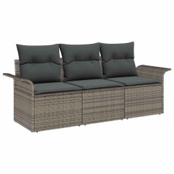 Ensemble de Canapés avec coussin 3 pcs Gris polyrotin 518678518678