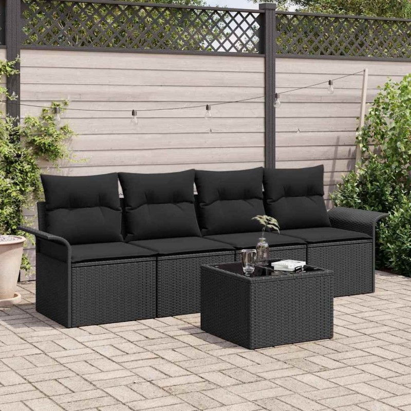 Ensemble de Canapés avec coussin 5 pcs Noir polyrotin 518683518683
