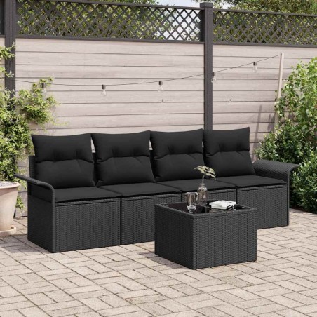 Ensemble de Canapés avec coussin 5 pcs Noir polyrotin 518683518683