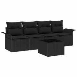 Ensemble de Canapés avec coussin 5 pcs Noir polyrotin 518683518683