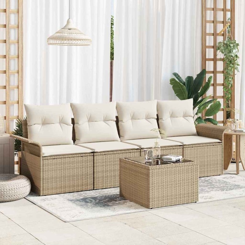 Ensemble de Canapés avec coussin 5 pcs Beige polyrotin 518684518684