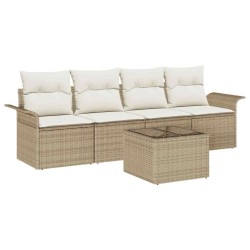 Ensemble de Canapés avec coussin 5 pcs Beige polyrotin 518684518684