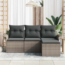 Ensemble de Canapés avec coussin 4 pcs Gris polyrotin 518697518697