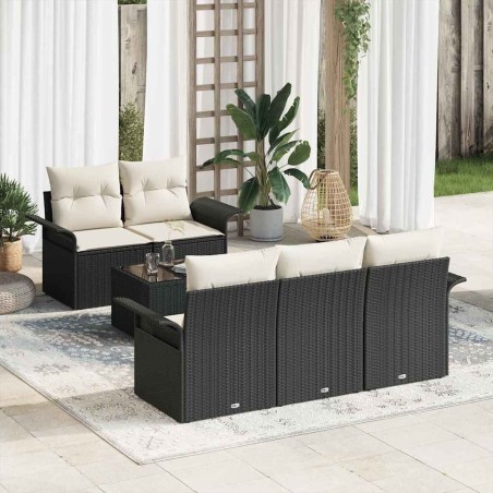 Ensemble de Canapés avec coussin 6 pcs Noir polyrotin 518699518699
