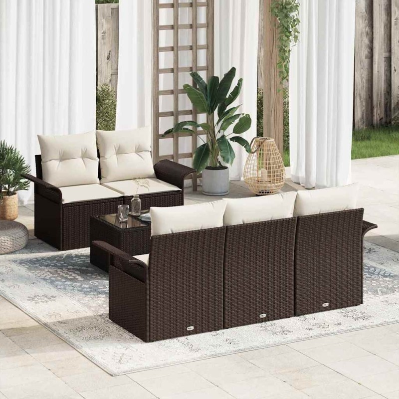 Ensemble de Canapés avec coussin 6 pcs Marron polyrotin 518700518700