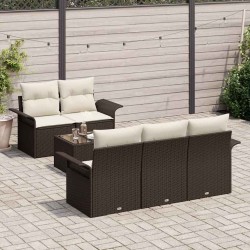 Ensemble de Canapés avec coussin 6 pcs Marron polyrotin 518700518700
