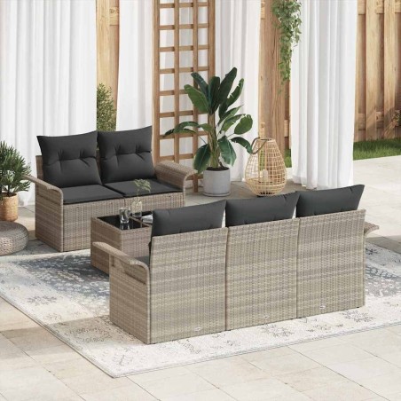Ensemble de Canapés avec coussin 6 pcs Gris clair polyrotin 518701518701