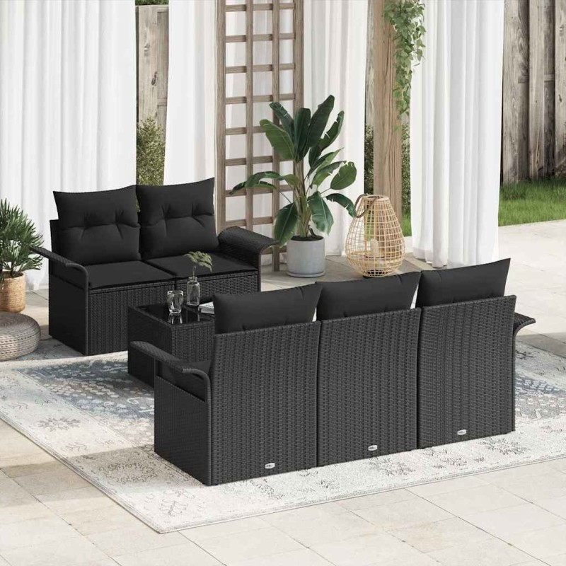Ensemble de Canapés avec coussin 6 pcs Noir polyrotin 518702518702