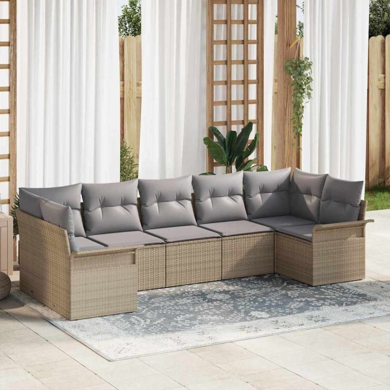 Ensemble de canapé de jardin avec coussin 7 pcs Beige polyrotin 518707518707