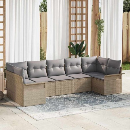 Ensemble de canapé de jardin avec coussin 7 pcs Beige polyrotin 518707518707