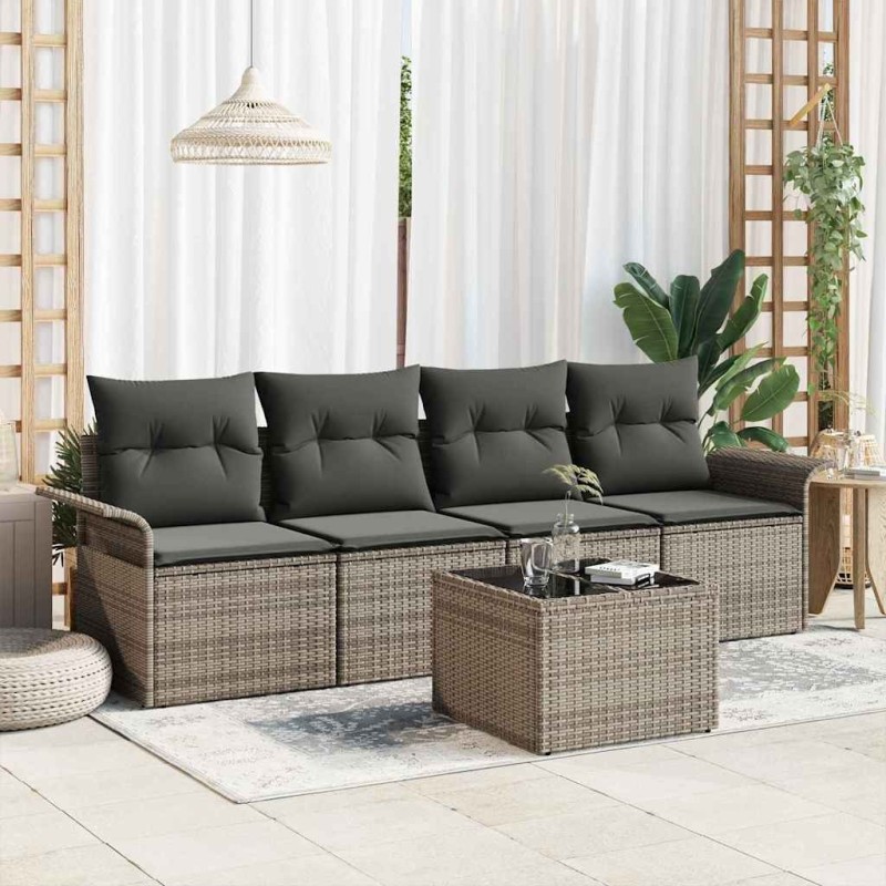 Ensemble de Canapés avec coussin 5 pcs Gris polyrotin 518709518709