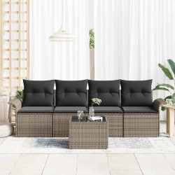 Ensemble de Canapés avec coussin 5 pcs Gris polyrotin 518709518709