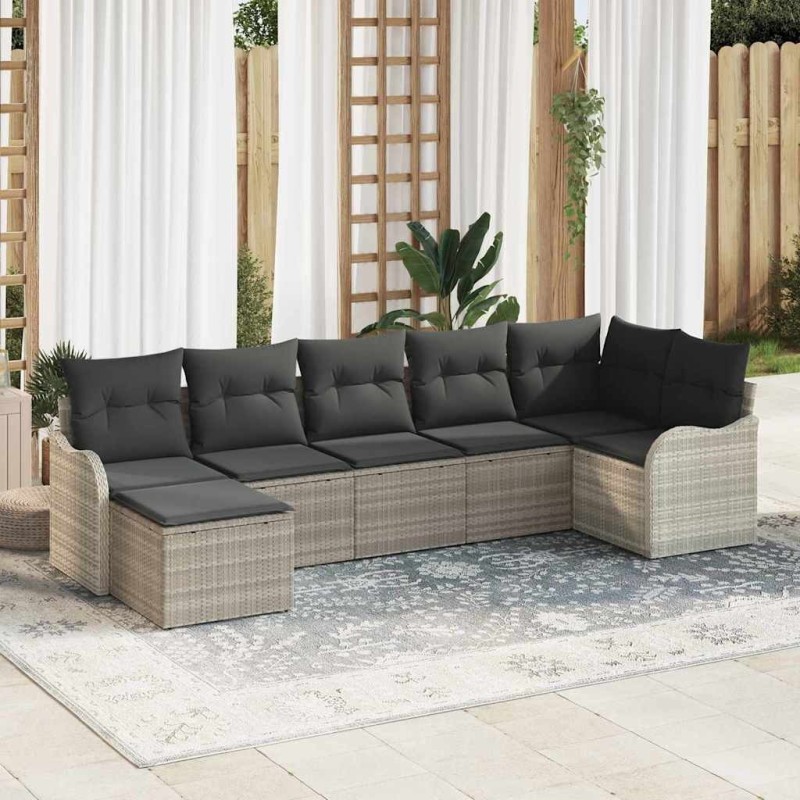 Ensemble de canapé de jardin 7 pcs Gris clair polyrotin 518716518716