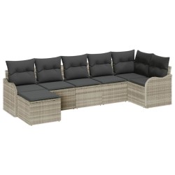 Ensemble de canapé de jardin 7 pcs Gris clair polyrotin 518716518716