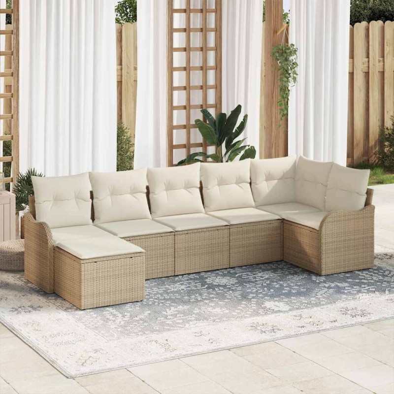 Ensemble de canapé de jardin 7 pcs Beige polyrotin 518718518718