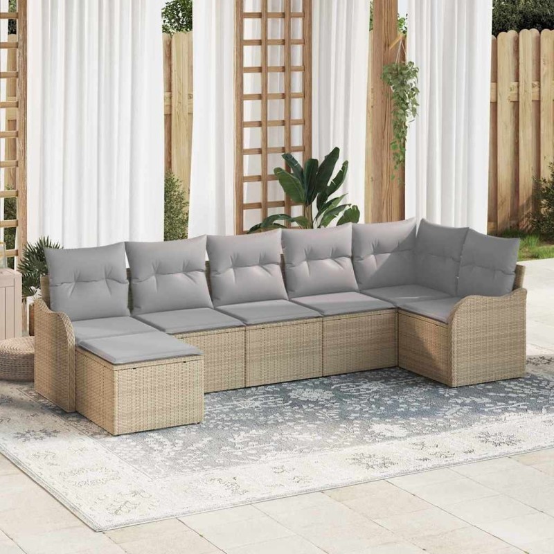 Ensemble de canapé de jardin 7 pcs Beige polyrotin 518719518719