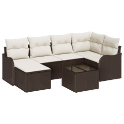 Ensemble de canapé de jardin 7 pcs Marron Poly rotin 518721518721