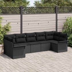 Ensemble de canapé de jardin avec coussin 7 pcs Noir polyrotin 518724518724