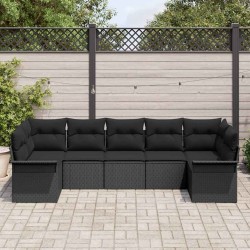 Ensemble de canapé de jardin avec coussin 7 pcs Noir polyrotin 518724518724