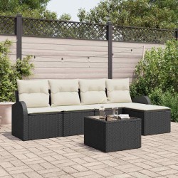Ensemble de canapé de jardin avec coussin 6 pcs Noir Poly rotin 518727518727