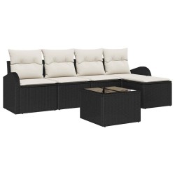 Ensemble de canapé de jardin avec coussin 6 pcs Noir Poly rotin 518727518727