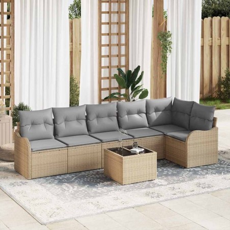 Ensemble de canapé de jardin 7 pcs Beige polyrotin 518738518738