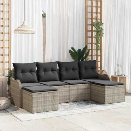 Ensemble de canapé de jardin 6 pcs Gris clair Poly rotin 518741518741