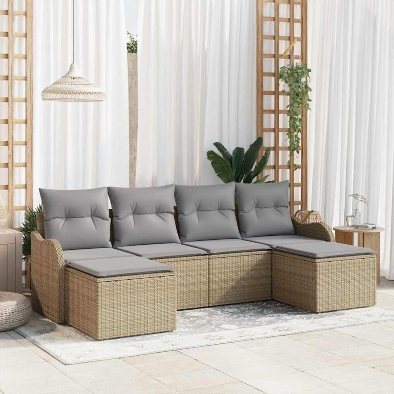 Ensemble de canapé de jardin 6 pcs Beige Poly rotin 518742518742