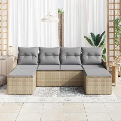 Ensemble de canapé de jardin 6 pcs Beige Poly rotin 518742518742