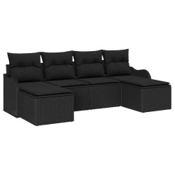 Ensemble de canapé de jardin avec coussin 6 pcs Noir Poly rotin 518744518744