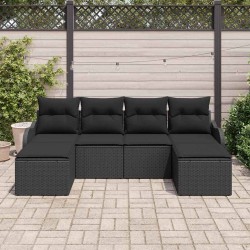 Ensemble de canapé de jardin avec coussin 6 pcs Noir Poly rotin 518744518744