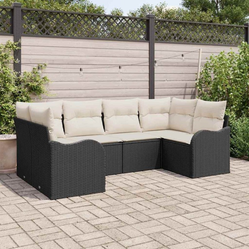 Ensemble de canapé de jardin avec coussin 6 pcs Noir Poly rotin 518747518747