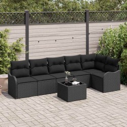 Ensemble de canapé de jardin 7 pcs Noir polyrotin 518753518753