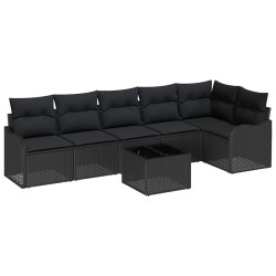 Ensemble de canapé de jardin 7 pcs Noir polyrotin 518753518753