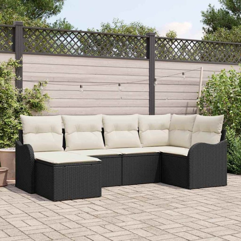 Ensemble de canapé de jardin 6 pcs Noir polyrotin 518754518754