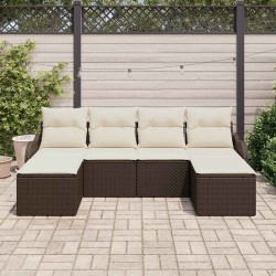 Ensemble de canapé de jardin 6 pcs Marron Poly rotin 518758518758