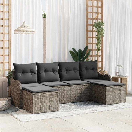 Ensemble de canapé de jardin avec coussin 6 pcs Gris Poly rotin 518759518759