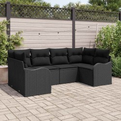 Ensemble de canapé de jardin avec coussin 6 pcs Noir Poly rotin 518760518760