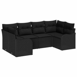 Ensemble de canapé de jardin avec coussin 6 pcs Noir Poly rotin 518760518760