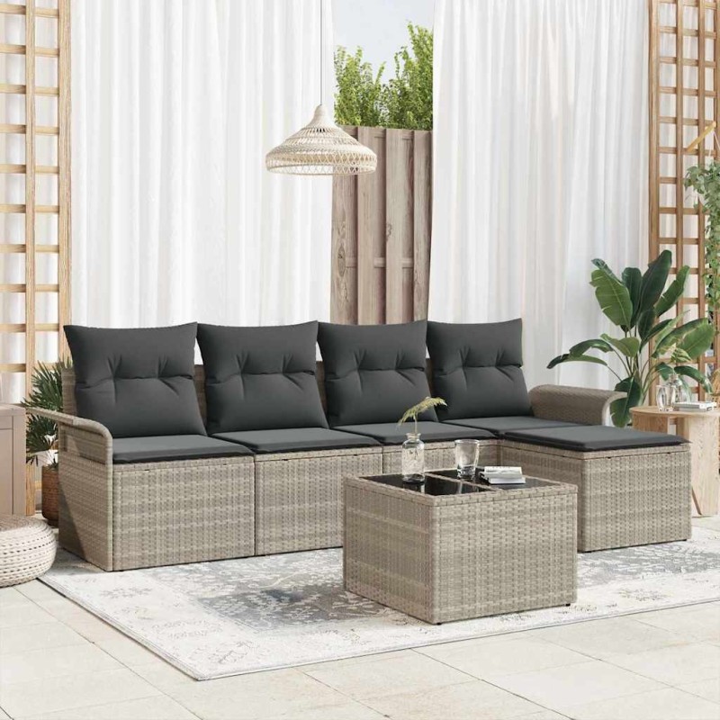 Canapé d’extérieur avec coussin 6 pcs Gris clair polyrotin 518765518765