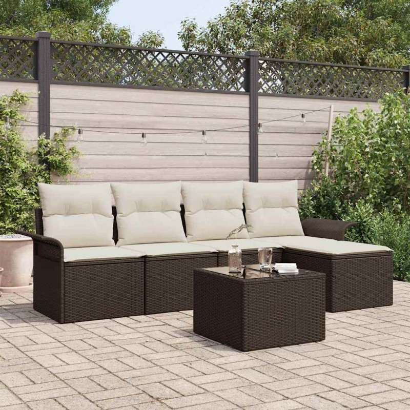 Canapé d’extérieur avec coussin 6 pcs Marron polyrotin 518766518766