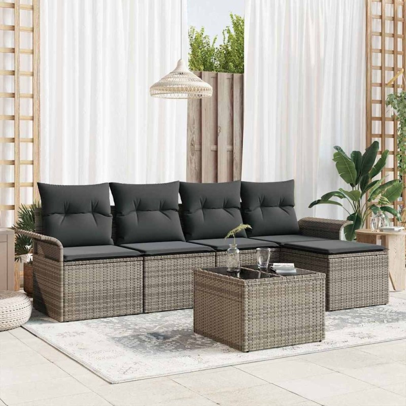 Canapé d’extérieur avec coussin 6 pcs Gris polyrotin 518767518767