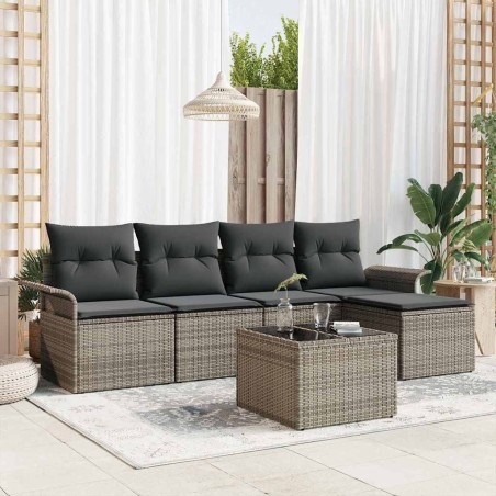 Canapé d’extérieur avec coussin 6 pcs Gris polyrotin 518767518767